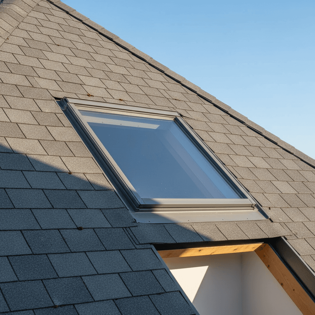 Fenêtre de toit Velux posée sur une toiture en pente
