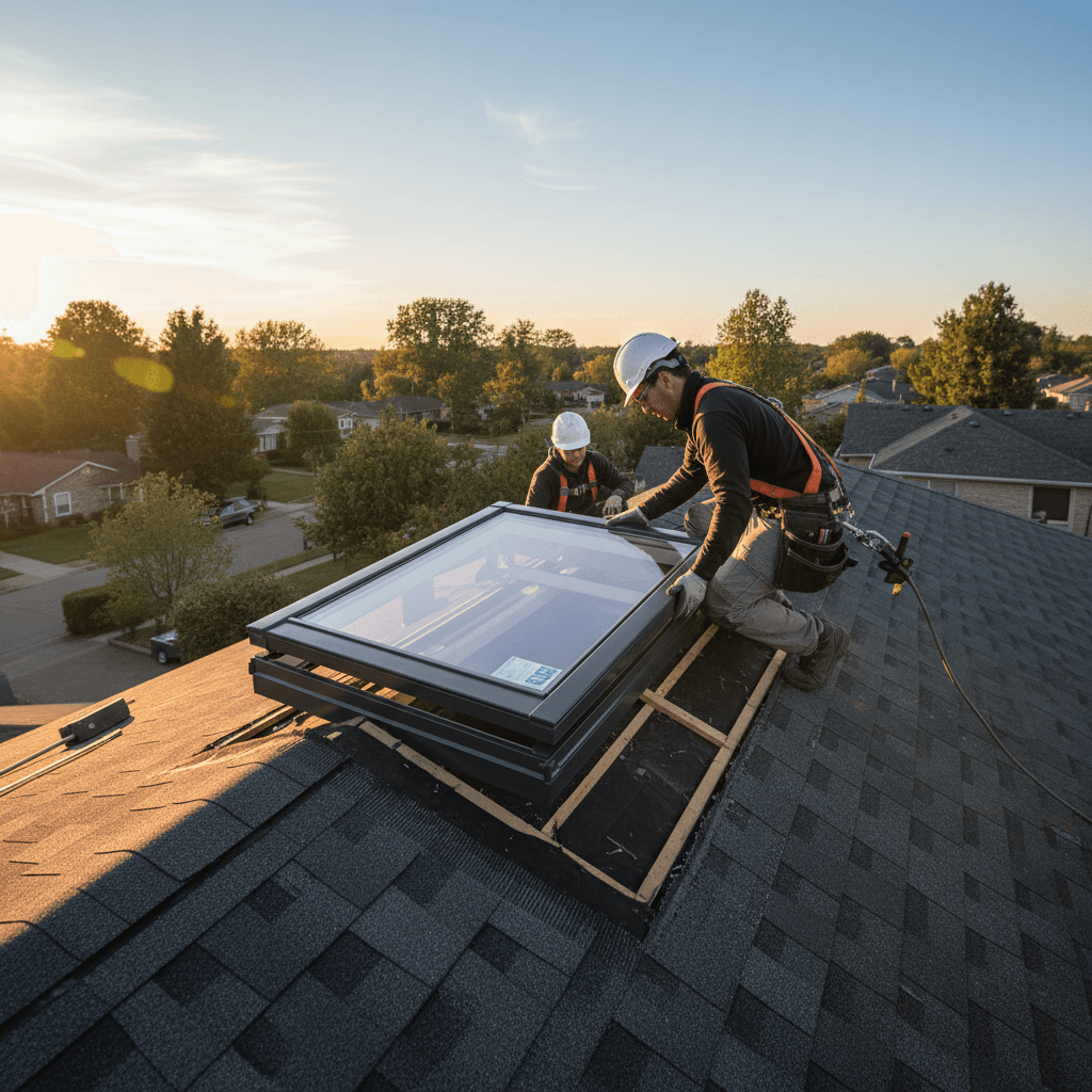 Pose d'un Velux sur une toiture en pente