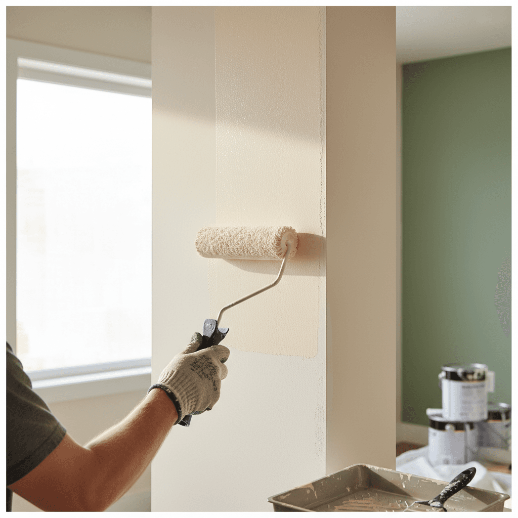 Application d'une finition de peinture sur une façade