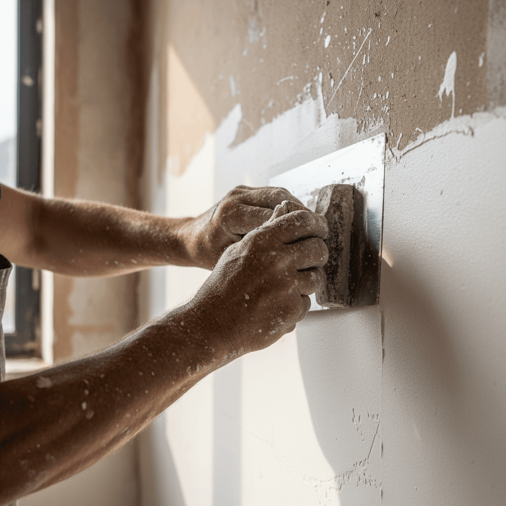 Application d'un enduit lisse sur une façade avec une taloche